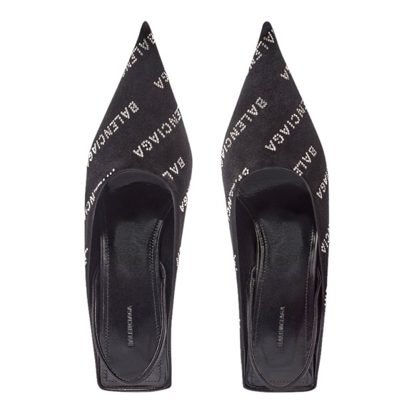 👡 🆕 Balenciaga Women Square Knife Slingback 80mm Mule W/ Rhinestones in Black - Picture 6 of 10